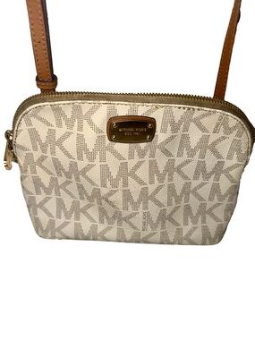 Michael Kors Cream Logo Crossbody with Tan Strap